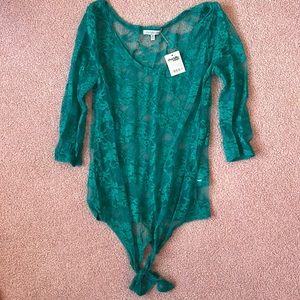 Charlotte Russe Lace Turquoise Long Sleeve Size M